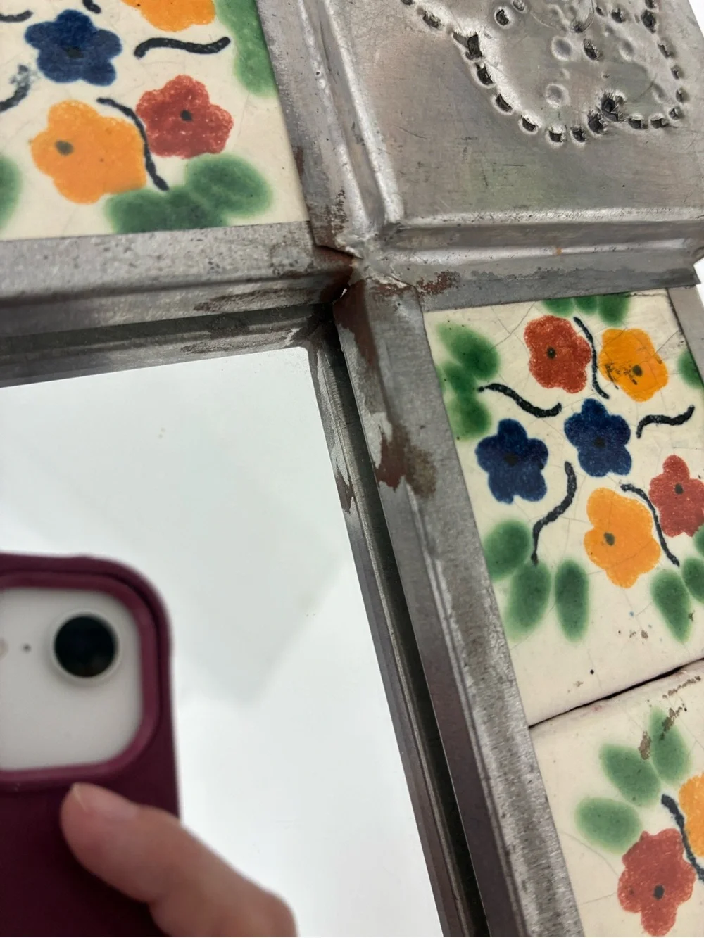 Vintage Mexican Tile & Tin Wall Mirror